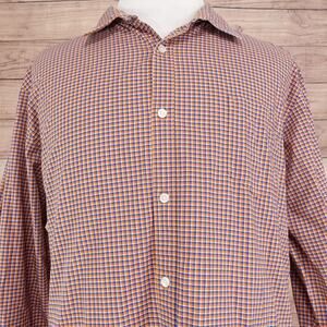 Claiborne Shirt Mens‎ 2XL Orange Blue Plaid Stretch Button Up Long Sleeve Casual